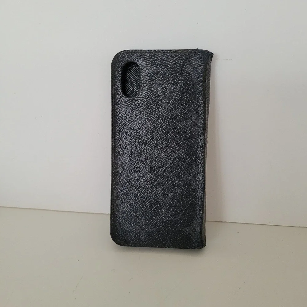 Louis Vuitton Monogram Eclipse iPhone X XS Folio Case Black Grey M63446 BC0121